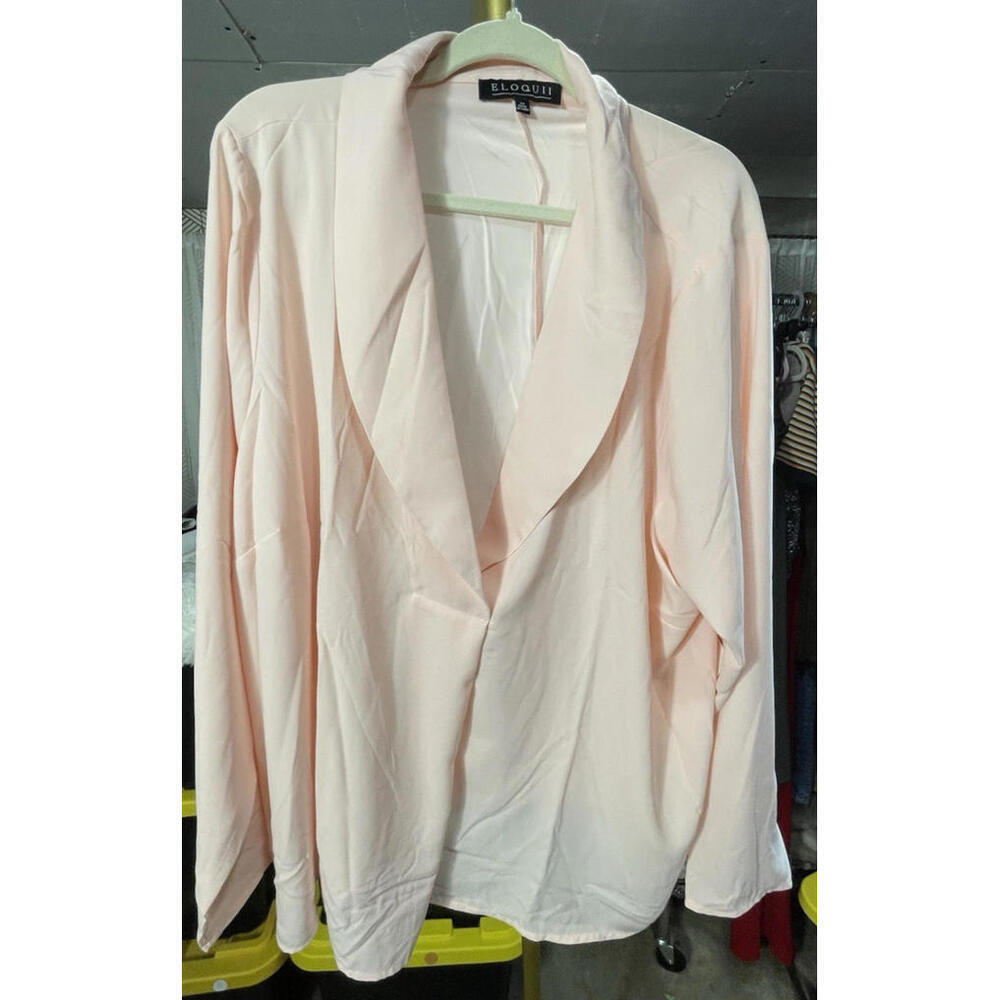 NWT Eloquii Pink Sheer Long Sleeve Shawl Collar Career Blouse Sz 24